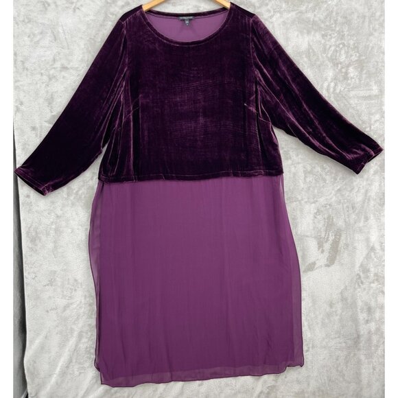 Eileen Fisher Tops - Eileen Fisher Raisinette Silk Velvet & Chiffon Tunic Duster NO SLIP
